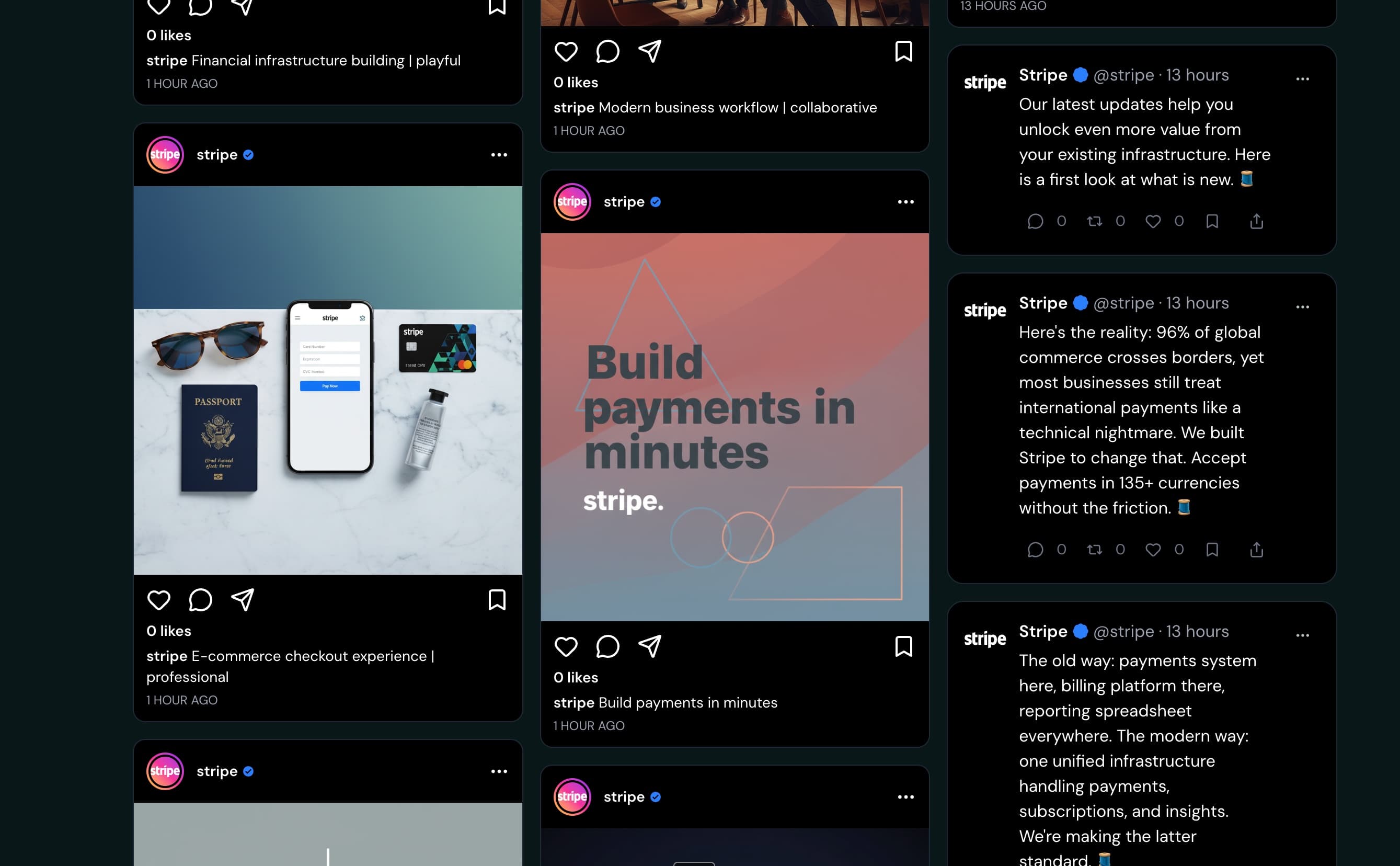 0layers feed showing AI-generated posts for Stripe